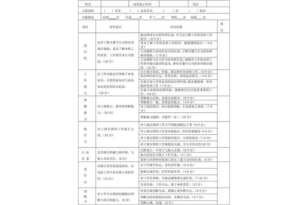 试用期考核标准