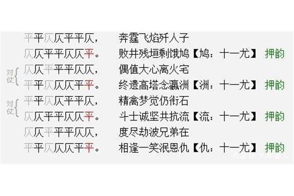 七言诗平仄格律