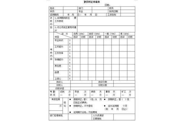 员工转正申请表