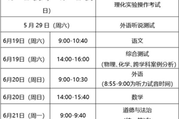 今年中考时间