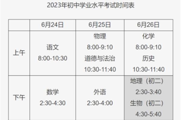 今年中考时间