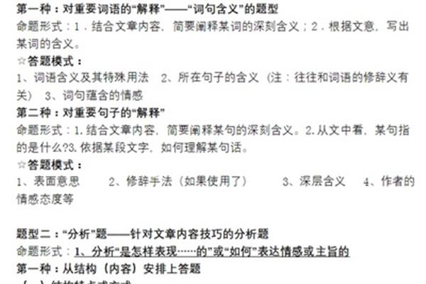 小说答题模板