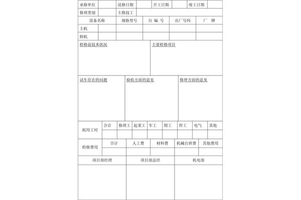 维修报告模板