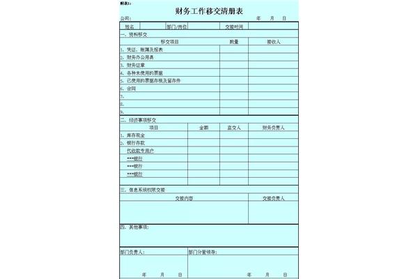 财务交接表模板