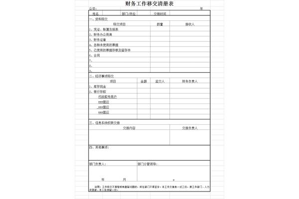 财务交接表模板