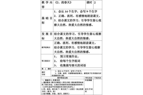 找春天板书设计