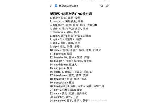 英语4级词汇