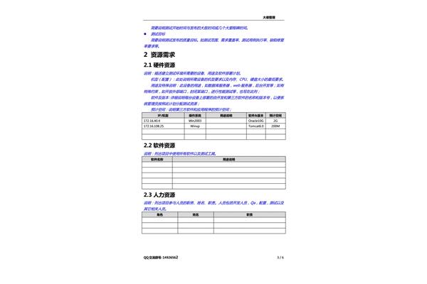 测试计划模板