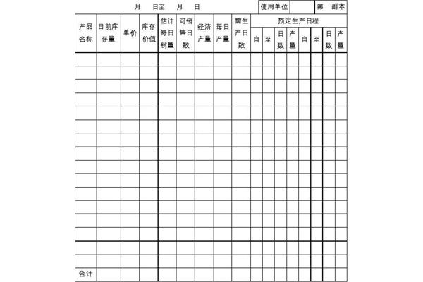 生产计划表格
