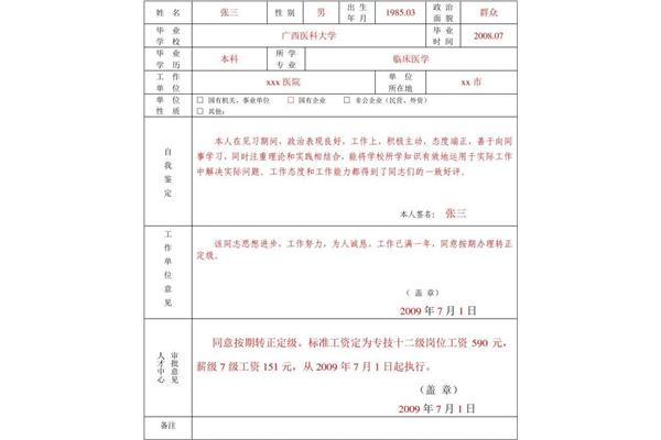 转正定级表