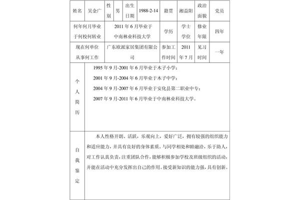 转正定级表