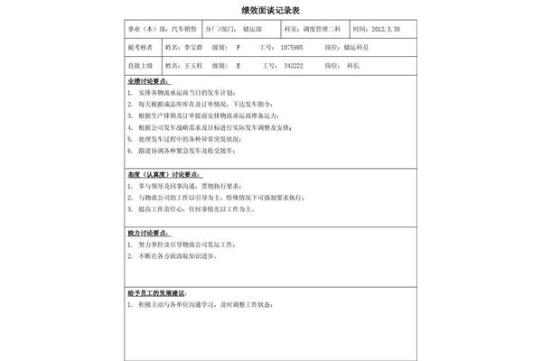 绩效面谈表