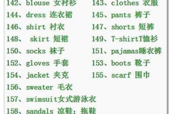 衣服的单词