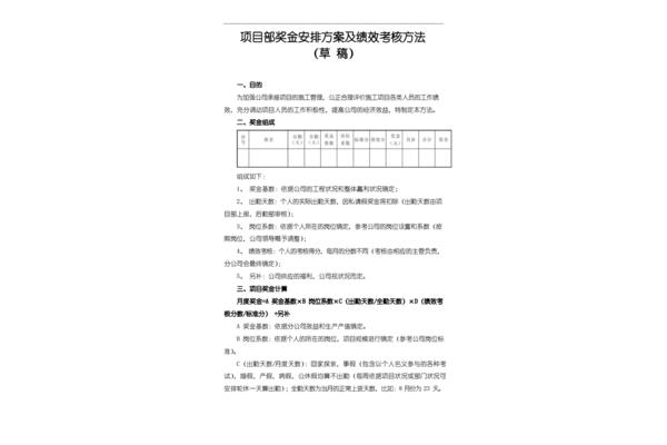项目奖金分配方案