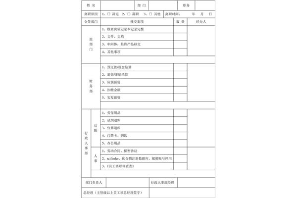 离职交接表
