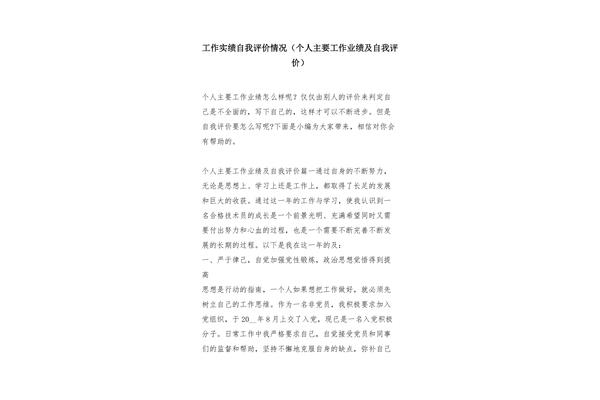工作业绩自我评价