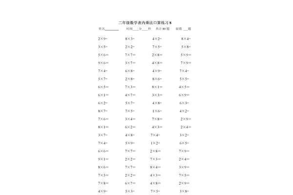 二年级的乘法口诀