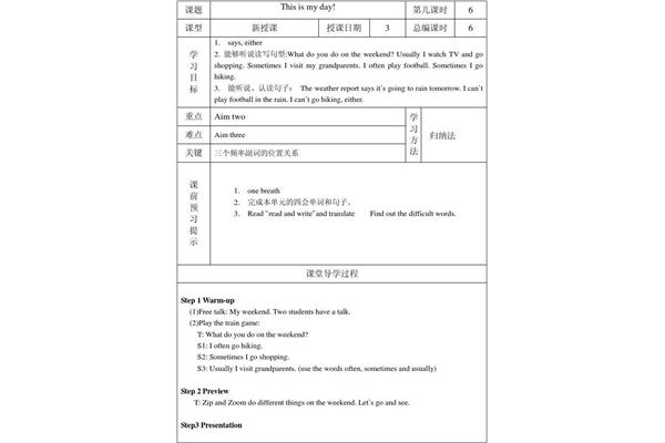 小学英语教案模板