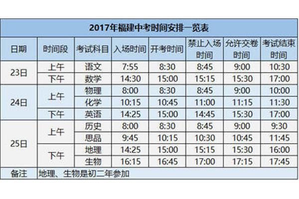 中考时间安排