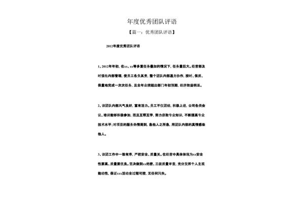 优秀团队评语