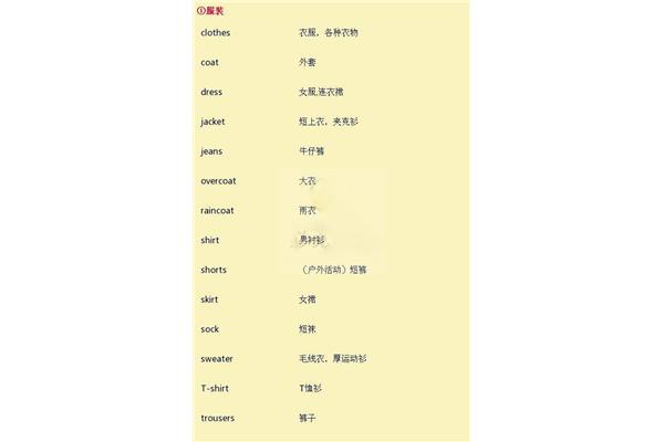衣服的英文单词