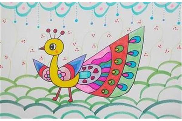 孔雀儿童画