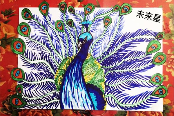 孔雀儿童画