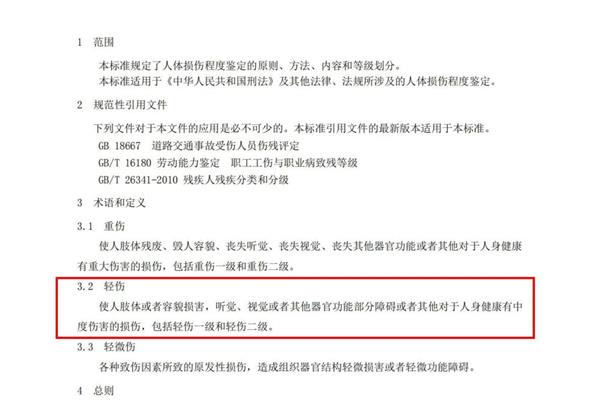 轻伤鉴定标准