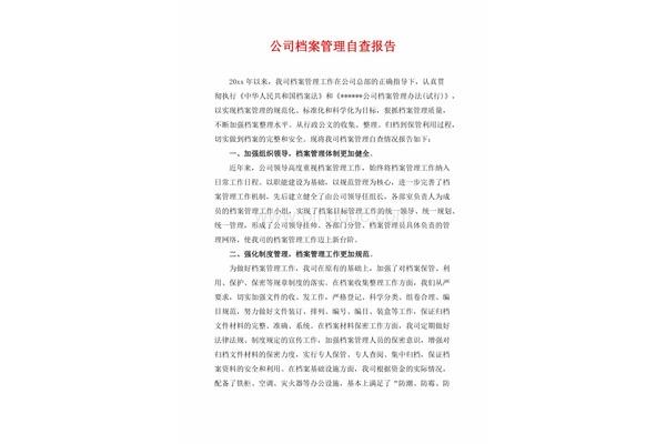 档案管理自查报告
