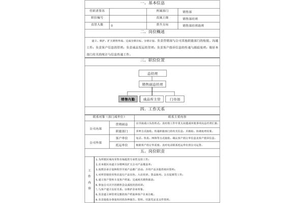 销售内勤岗位职责