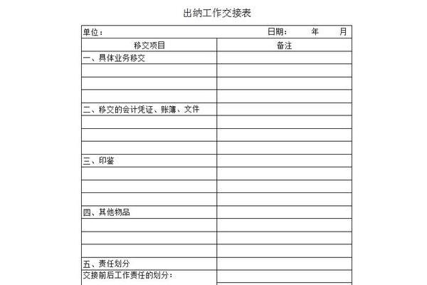 出纳交接表模板