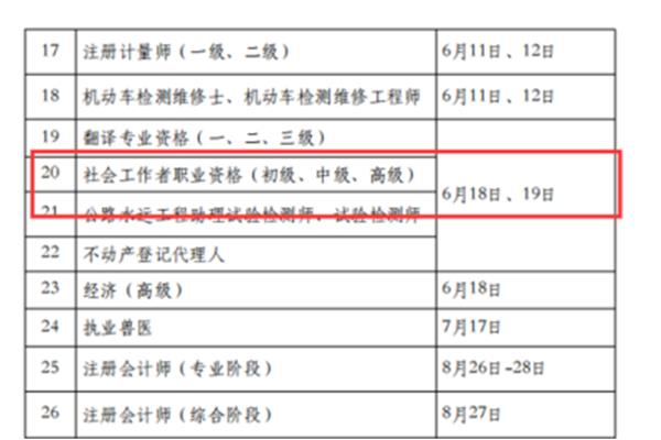 社工考试时间
