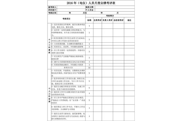 工作业绩自评