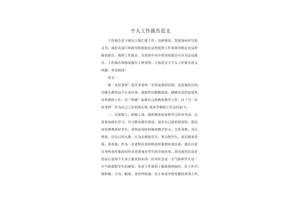 个人工作报告范文