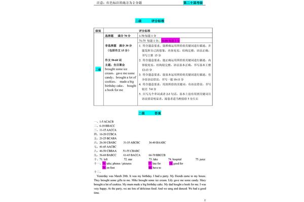 英语二级考试内容