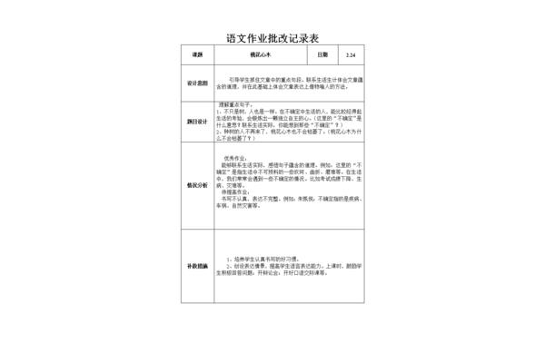 作业批改记录表