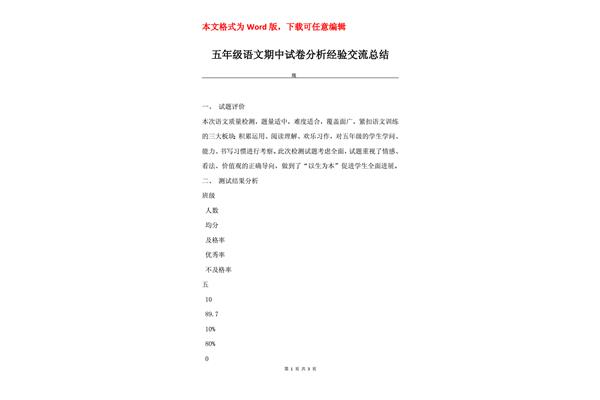 试卷分析总结