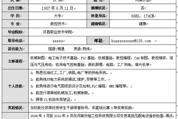 工作经历模板