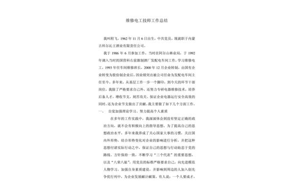 电工工作总结