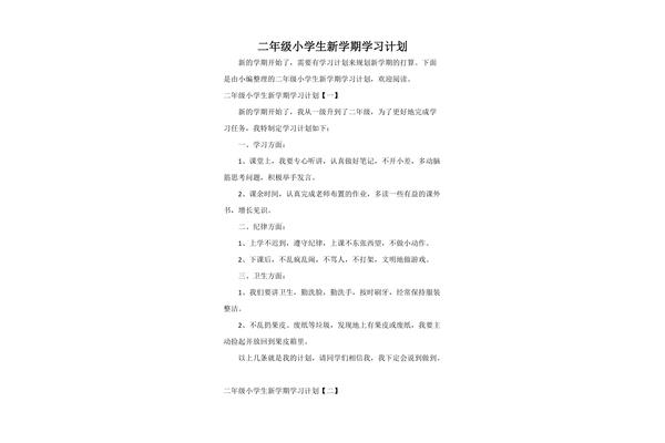 新学期计划二年级