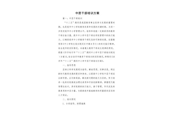 中层干部培训方案