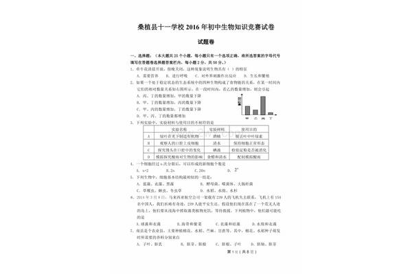 初中生物竞赛