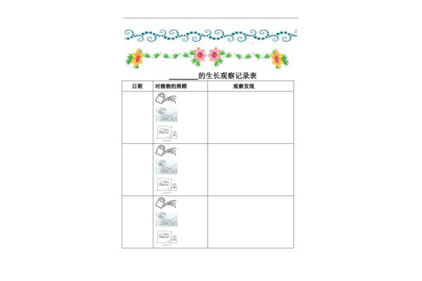 三年级植物观察记录卡作业