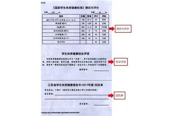 健康体质回执单家长寄语