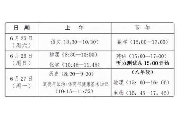 福建中考时间
