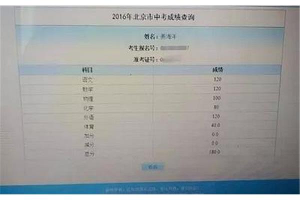 中考成绩查分