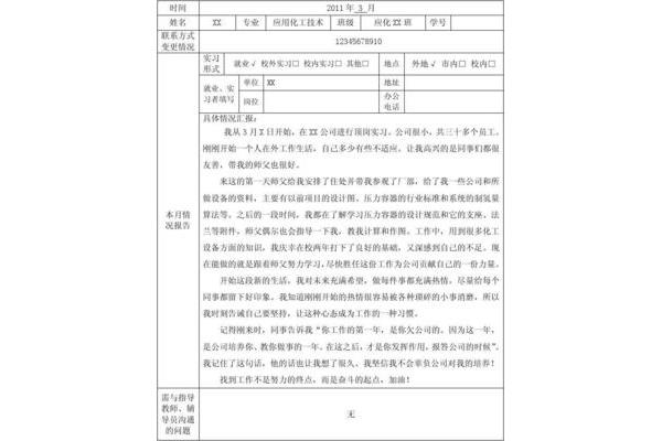 顶岗实习月报