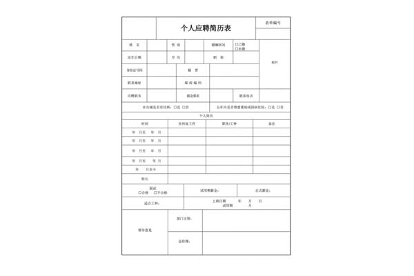 工作简历表